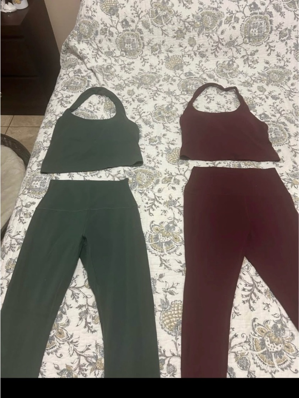 CRZ YOGA Green and Burgundy Activewear Sets - 2 Tops & 2 Leggings